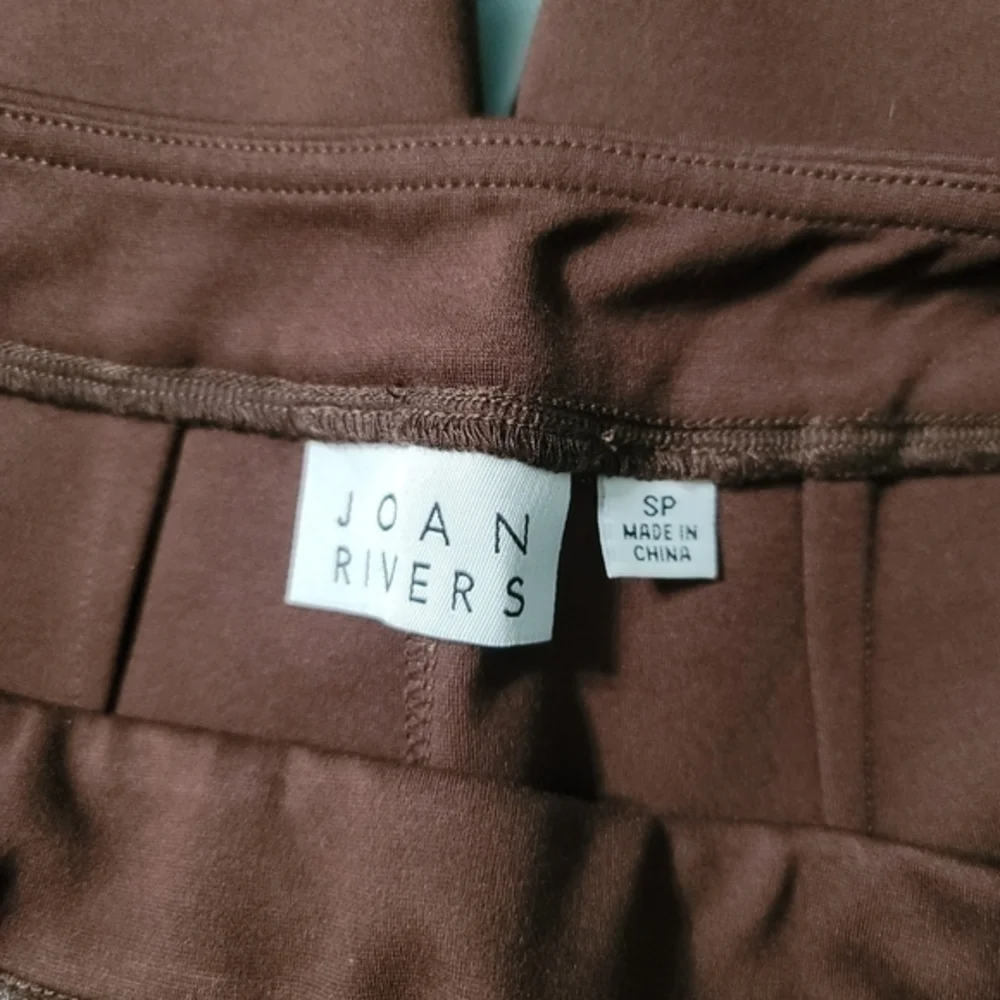 Joan Rivers Women's Petite Pants S/P Signature Knit Faux Leather‎ Brown a461883